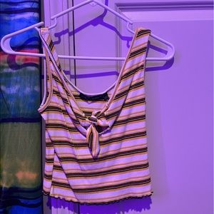 yellow/white/black striped tank with tie front